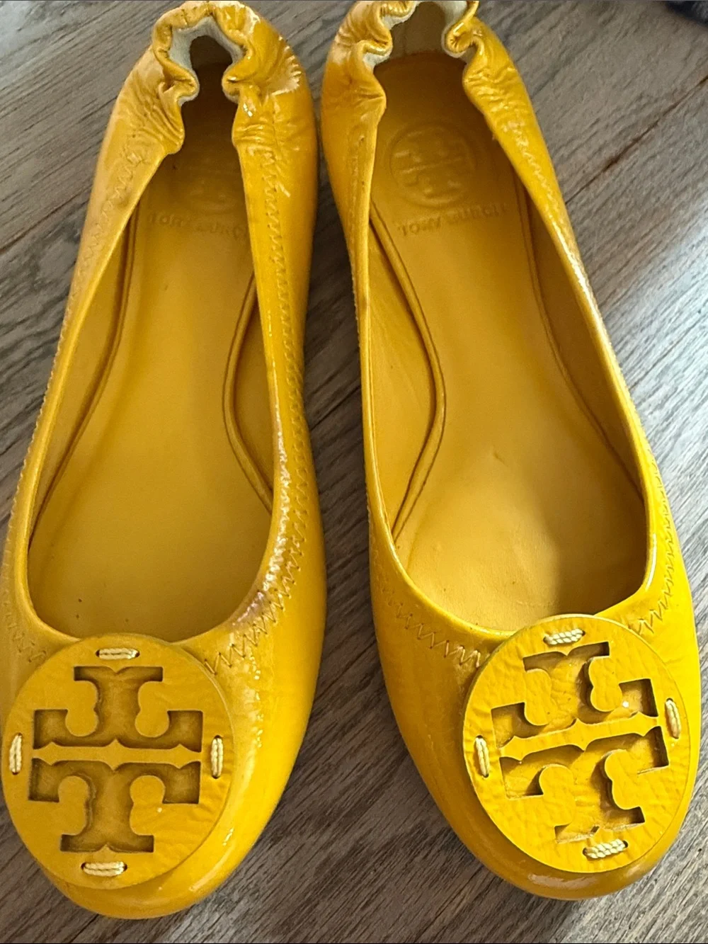 Tory Burch Yellow Patent Logo Ballet Flats
